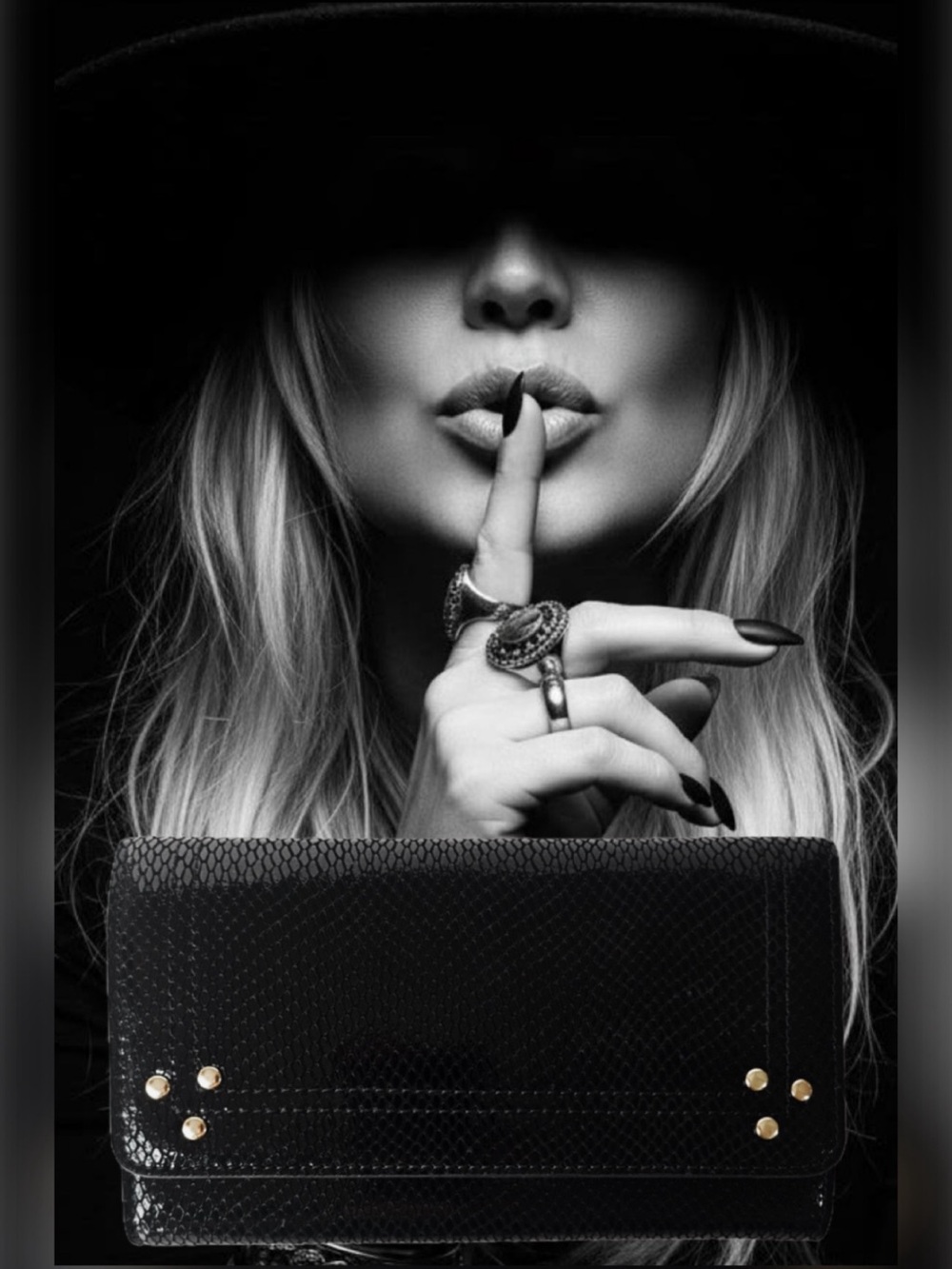Italian Black Embossed-Leather Clutch with Gold Studded corners . NWT
